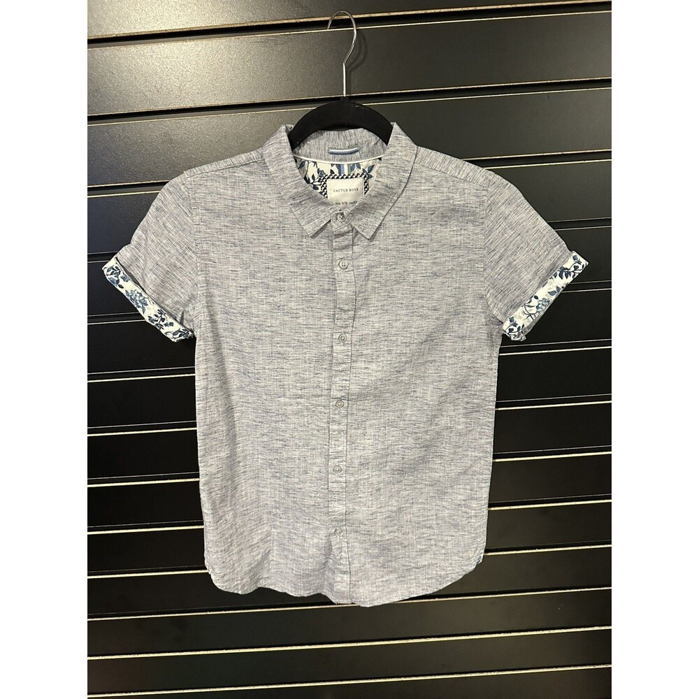 Cactus Boys Navy Short Sleeve Collared Button Down Shirt, Size 11/12